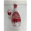 Image 3 : Heavy Vintage Cranberry Red Cut-to-Clear Decanter with Stopper