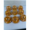 Image 2 : Set of 9 Vintage Fire-King Tea Cups/Saucers in the Peach Lustre Three Band Pattern