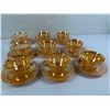 Image 1 : Set of 9 Vintage Fire-King Tea Cups/Saucers in the Peach Lustre Three Band Pattern