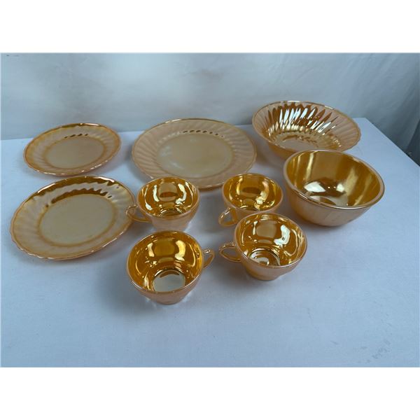 Vintage Fire-King Peach Lustre Swirl Dishware