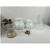 Image 1 : Two Vintage Clear Glass Oil Lamps with White Glass Shades