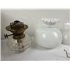 Image 2 : Two Vintage Clear Glass Oil Lamps with White Glass Shades
