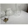 Image 3 : Two Vintage Clear Glass Oil Lamps with White Glass Shades