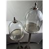 Image 2 : Pair of Tall Metal Stands with Glass Bell Jars
