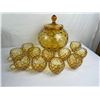 Image 1 : MCM Amber Bubble-Glass Punch Bowl with Lid & Round Glass Cups, 13-Piece Set