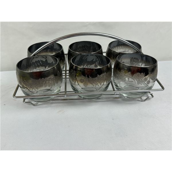 Vintage Vitreon Queens Lusterware Silver Fade & Sugar-textured floral leaf Roly Poly Cocktail Glasse