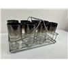 Image 1 : Vintage 1950-1960s Silver Ombre Fade & Textured Frosted Floral Rose Highball Glasses Caddy Beverage 