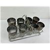 Image 2 : Vintage 1950-1960s Silver Ombre Fade & Textured Frosted Floral Rose Highball Glasses Caddy Beverage 