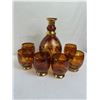 Image 1 : Vintage Bohemian Amber Hand-Etched Deer & Woodland Scene Cut-to-Clear Glass Crystal Decanter   & Tum