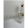 Image 3 : Vintage Hand-Painted Bohemia Crystal Frosted Decanter w/Lid and Shimmery Gold Leaves, and 6 Glasses 