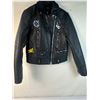 Image 1 : Black Faux-Leather Bomber Jacket with Fabric Decals on front and back