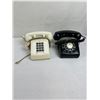 Image 1 : 2 Vintage Northern Electric Model 2500 Cream Push-Button Desk Telephone & Black Rotary Desk Telephon