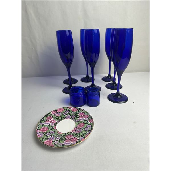 Cobalt Goblets, cobalt jars, decorative saucer