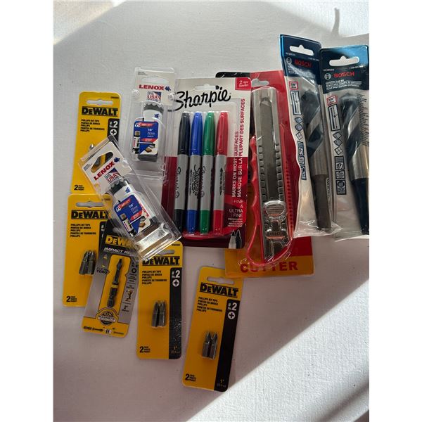 Tool Lot 2 Bosch Hammer Drill Bits + Edura Blade + 2 Lenox Bi-Metal Hole Saws + Sharpie Markers + As