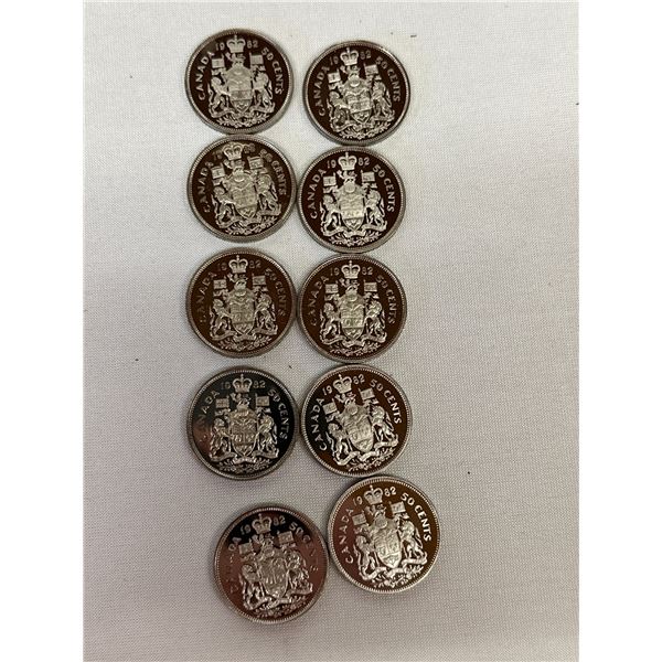 Lot of 10x 1982 Canada Frosted Proof 50-cents from Sets, 10Pcs
