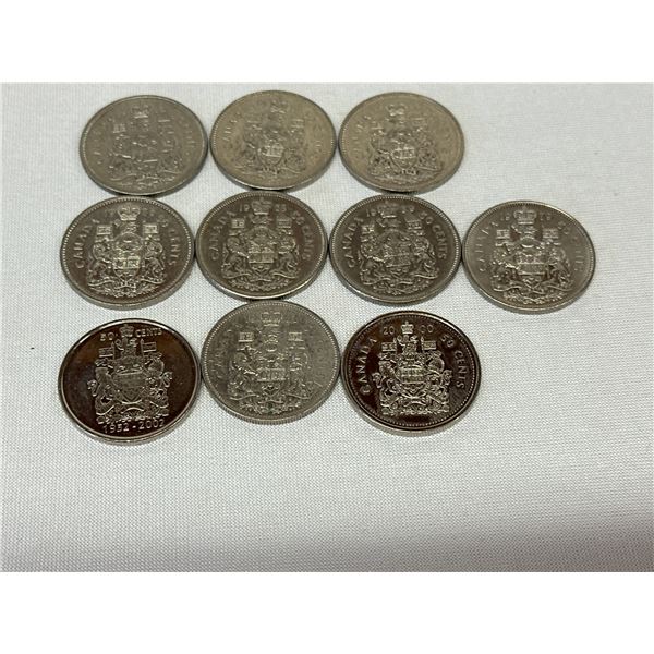 10 x Mixed Nickel 50 Cents (Various Dates) 10Pcs