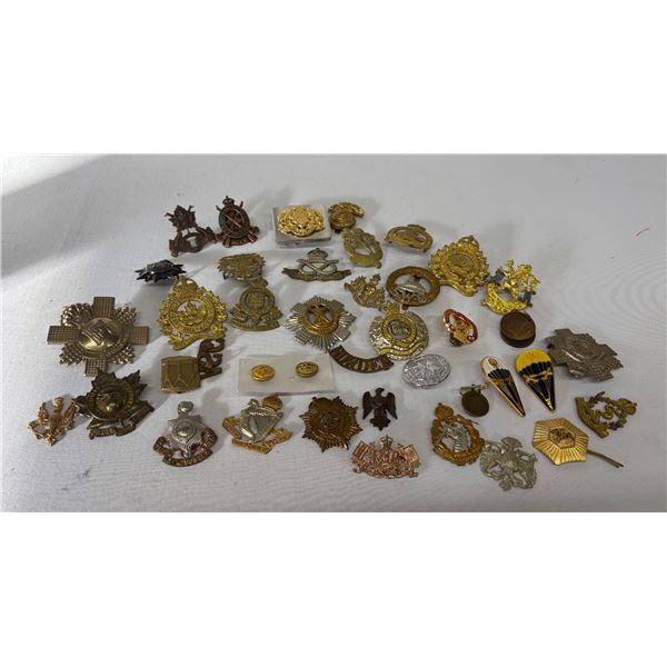 40 Cap & Collar Badges – Mixed Countries, Various Conditions, Military Insignia Lot