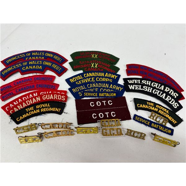 Canadian Military Shoulder Title Pairs – 10 Cloth + 5 Metal, 15 Complete Lot