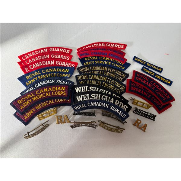 Canadian Military Shoulder Title Pairs – 10 Cloth + 5 Metal, 15 Complete Lot