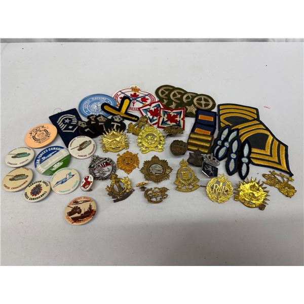 Military Cap Badges, Patches & Buttons – 45 Piece Lot