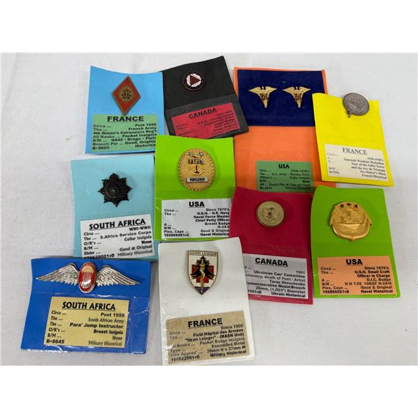 South Africa, France, USA & Canada Military Badge Lot