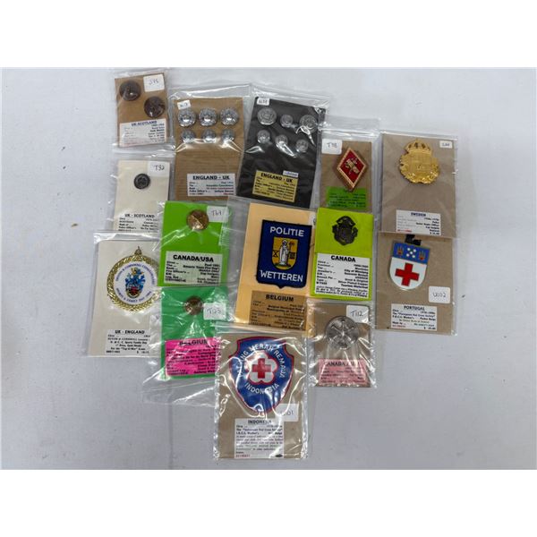 14 Mixed Military & Police Badge Button Lot – UK, Canada, Sweden, Belgium + More