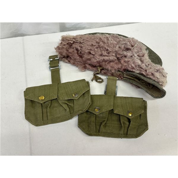 Winter Military Hat With 2 Army Ammo Pouches – 1 Stamped 52