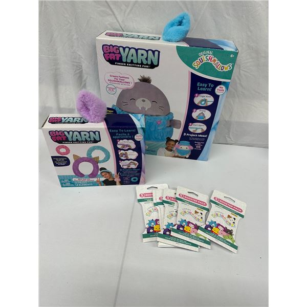 Squishmallows Lot – Big Fat Yarn Kits + 6 TCG Booster Packs