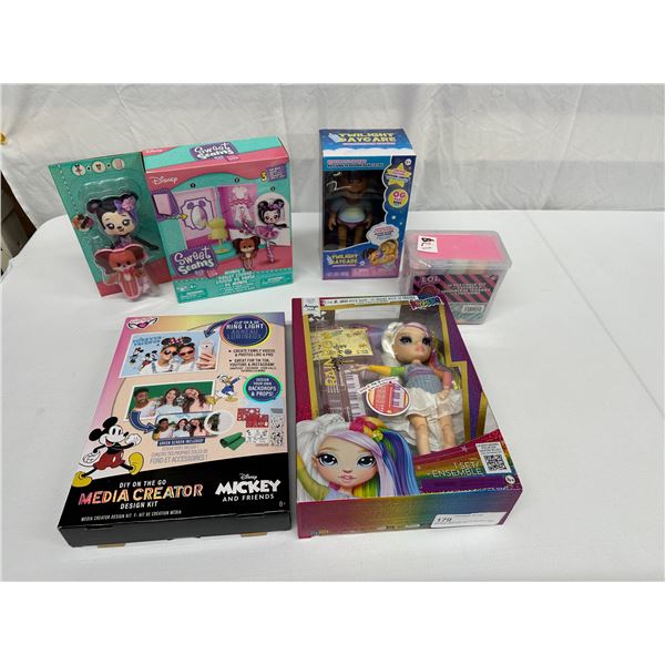 Girls Toy Lot – Rainbow Doll, LOL Chalk, Sweet Seams, Twilight Doll & Mickey Media Creator 