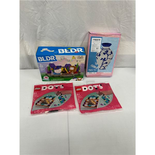 Four-Piece Kids Building Toy Lot: Lego Dots, BLDR Squishmallows & Magic Blocks Vase Sets