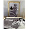 Image 3 : Coca-Cola Vintage Canvas-Style Monochrome Pin-Up 22" X 16" + Beach Scene Bottle Opener 13" X 9"