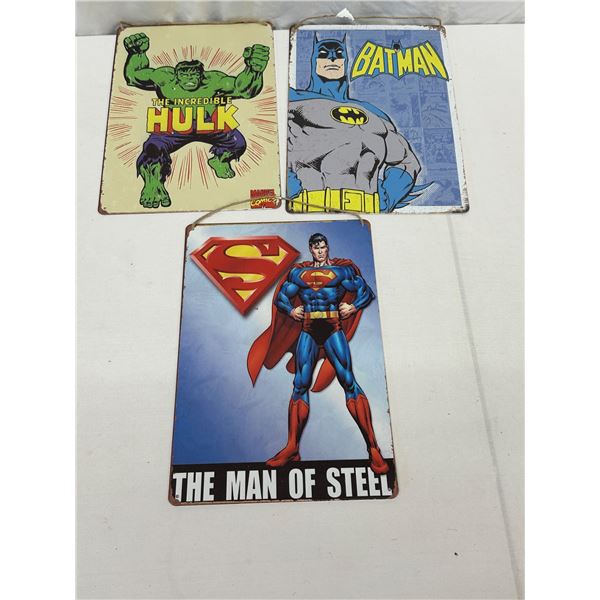 Hulk, Batman & Superman Retro Comic Tin Signs 12" X 8" 3 Lot