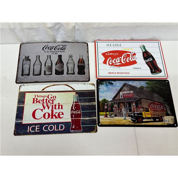 4 NEW Coca-Cola Retro Tin Signs 12" X 8" – Collector Lot