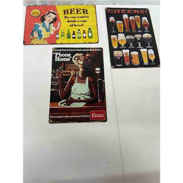 Embossed Beer, E.T. Classic Coors & Cheers Tin Signs 12" X 8" – Collector Lot