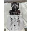 Image 1 : Tribal Chief Artwork On Wood Slats 15" X 12" + Bull Skull Feathers Artwork 11" X 11" 2 Lot