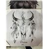 Image 3 : Tribal Chief Artwork On Wood Slats 15" X 12" + Bull Skull Feathers Artwork 11" X 11" 2 Lot