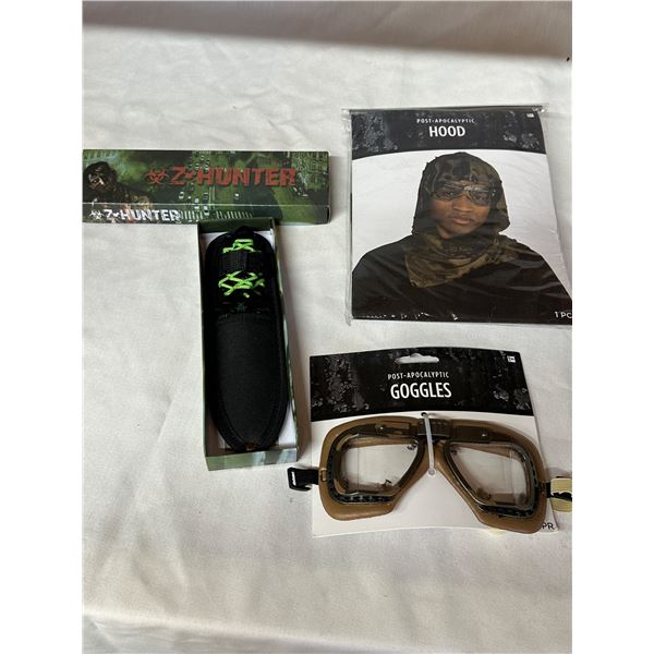 Z Hunter Throwing Knives With Post-Apocalyptic Goggles & Hood 3 Lot