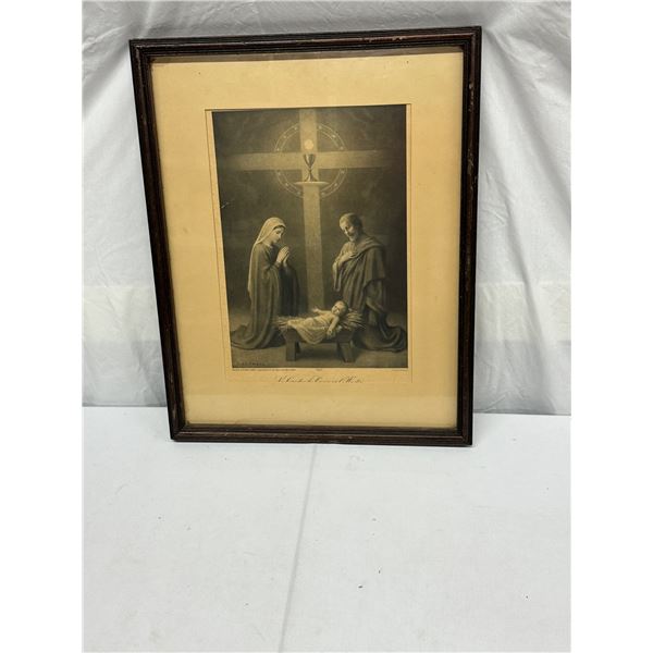 Vintage Religious Sepia Art Print – La Crèche, La Croix Et L’Hostie By Etienne Aza