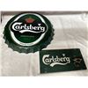 Image 1 : Carlsberg Bottle Cap Sign, 14", Wooden Beer Opener, Bar Decal