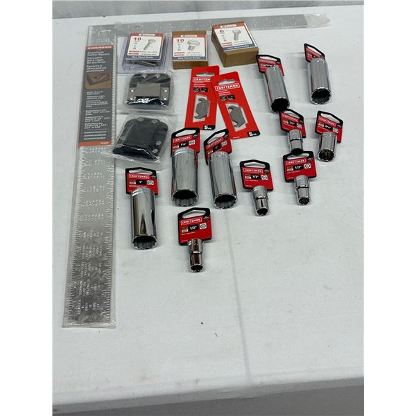 Handyman Lot, 10 Mastercraft Sockets, Hex Head Bolts, Tool Belt Clips, Blades & Square