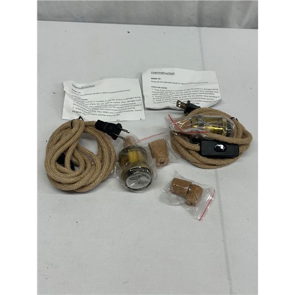 2 New Braided Hemp Rope Hanging Lights, Plug-In Pendant Lamps, Rustic Decor