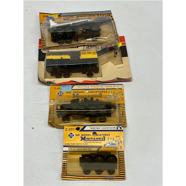 4-Piece Roco Minitanks Lot, Armoured Car, Wrecking Truck, Rocket Launcher & Crane Truck