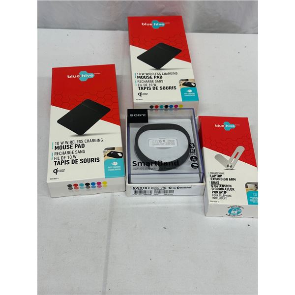 Tech Accessories Lot, Smart Watches, Wireless Charging Mouse Pads, Smartband, Ethernet Adapter, Capt