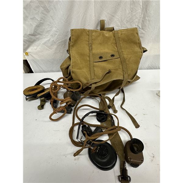 WWII USMC M1941 M41 Upper Pack Backpack, WWII SCR-19 Radio Headset & Microphones