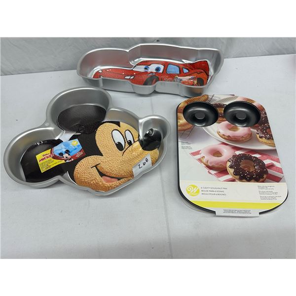 3-Piece Wilton Baking Pan Lot, Donut Pan, Mickey Mouse & Cars Baking Pans