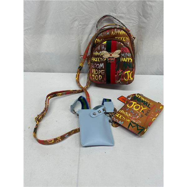 Alba Graffiti Tan Bee Backpack Purse, Graffiti Handbag & Holster Crossbody Pouch 3 Lot