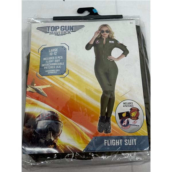 Top Gun Maverick Flight Suit Costume Womens Large 10-12 Olive Green Patches