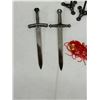 Image 2 : 17" Anime Sword, 2 Replica Sword Letter Openers With Stands & Tactical Knife Lot