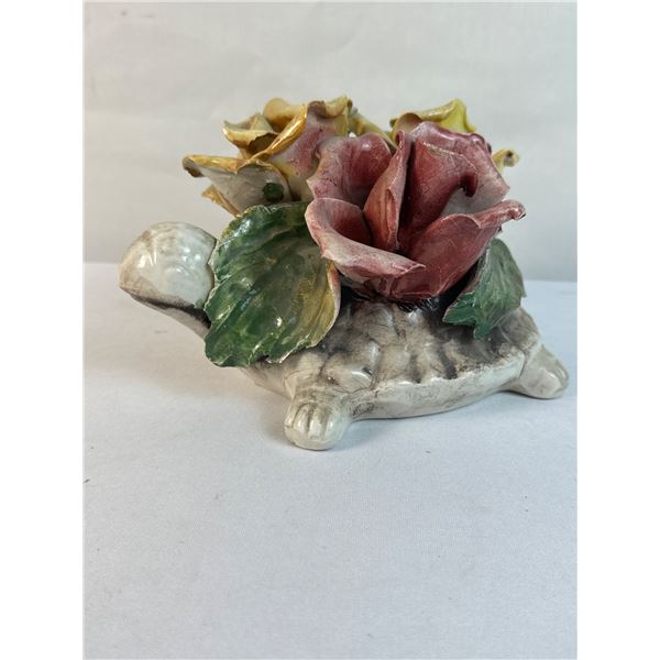 Vintage Capidomonte Turtle Carrying Roses