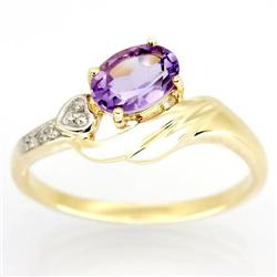 0.94Ct Natural Amethyst & Diamond 9K Gold Ring (JEW-9019X)